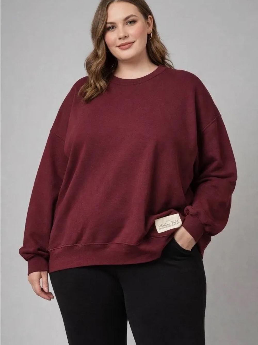 WeWoreWhat Wellness Club Oversized Crewneck Sweatshirt- Maroon